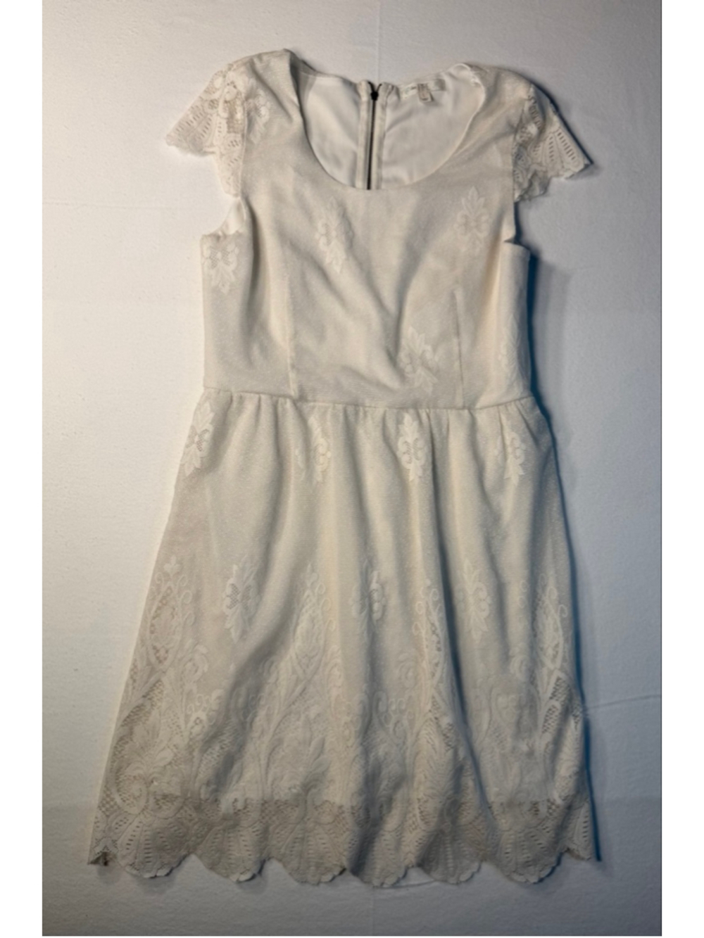 Love Fire Women L Cream Lace Scalloped Hem Romantic Cottagecore Summer Dress